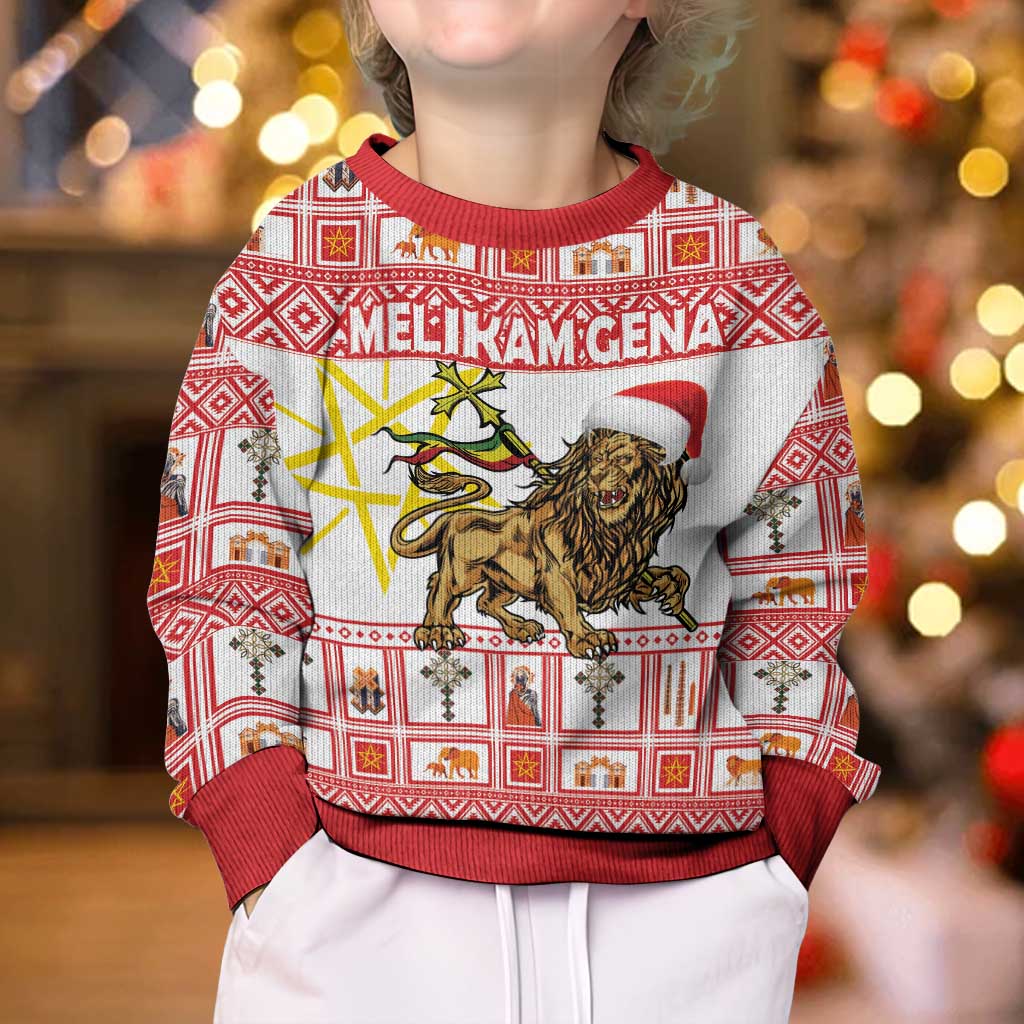 Personalized Ethiopia Christmas Kid Ugly Christmas Sweater Lion of Judah - Melikam Gena! - Wonder Print Shop