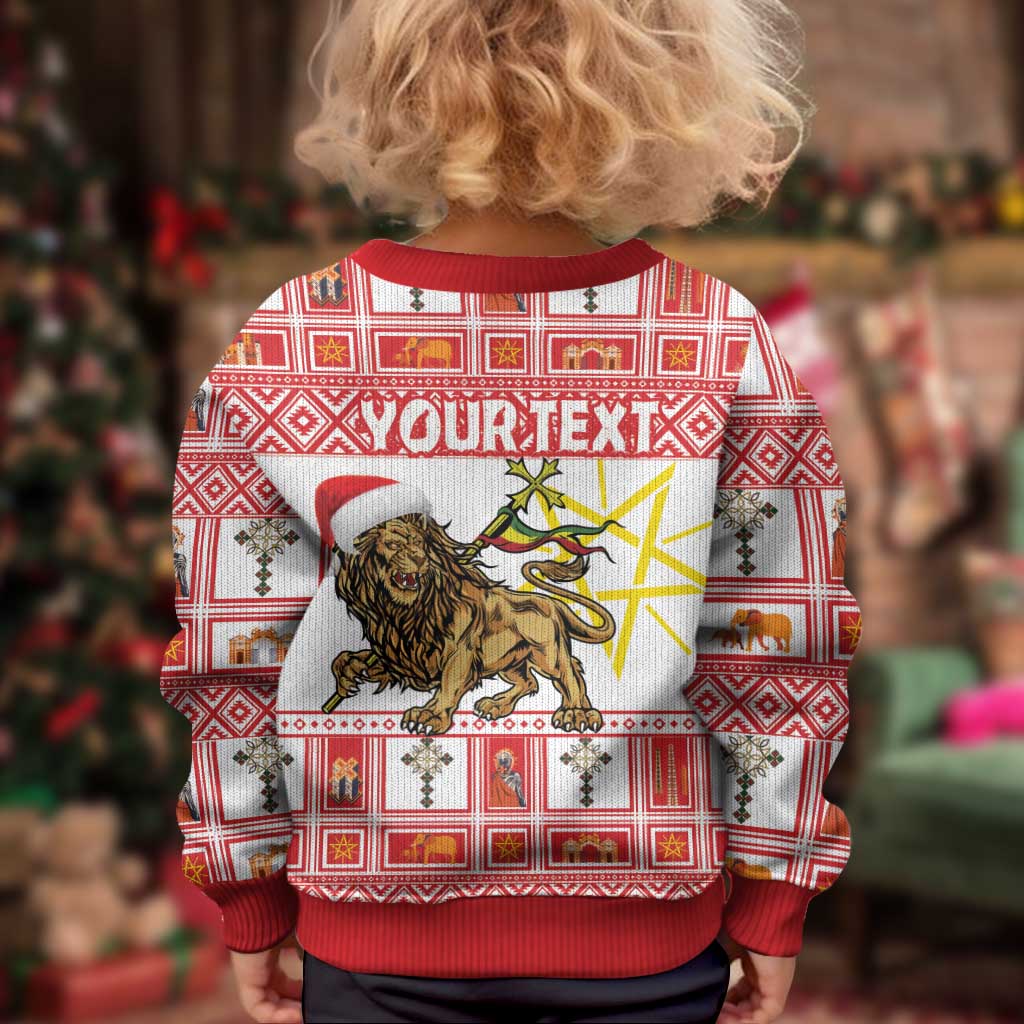 Personalized Ethiopia Christmas Kid Ugly Christmas Sweater Lion of Judah - Melikam Gena! - Wonder Print Shop