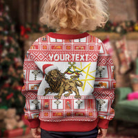 Personalized Ethiopia Christmas Kid Ugly Christmas Sweater Lion of Judah - Melikam Gena! - Wonder Print Shop