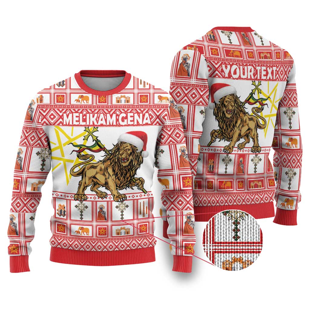 Personalized Ethiopia Christmas Ugly Christmas Sweater Lion of Judah - Melikam Gena! - Wonder Print Shop