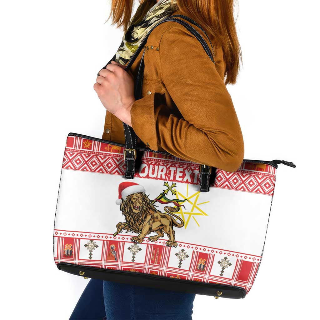 Personalized Ethiopia Christmas Leather Tote Bag Lion of Judah - Melikam Gena! - Wonder Print Shop