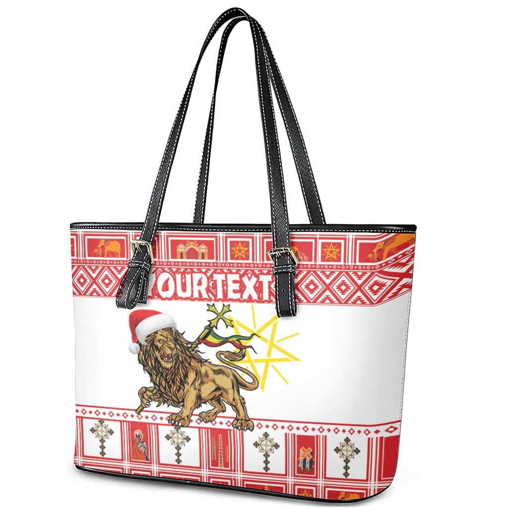Personalized Ethiopia Christmas Leather Tote Bag Lion of Judah - Melikam Gena! - Wonder Print Shop