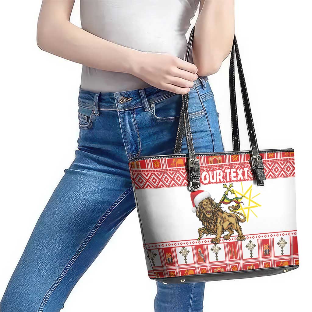 Personalized Ethiopia Christmas Leather Tote Bag Lion of Judah - Melikam Gena! - Wonder Print Shop