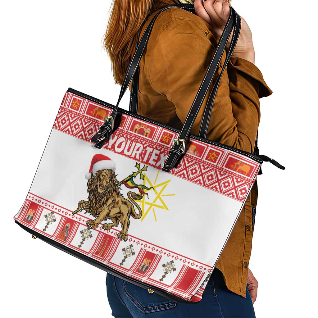 Personalized Ethiopia Christmas Leather Tote Bag Lion of Judah - Melikam Gena! - Wonder Print Shop