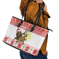 Personalized Ethiopia Christmas Leather Tote Bag Lion of Judah - Melikam Gena! - Wonder Print Shop