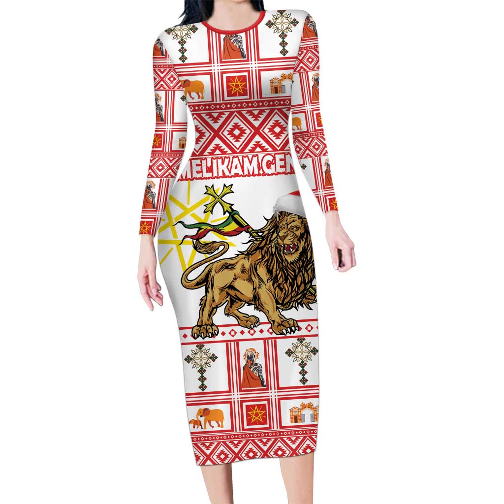 Personalized Ethiopia Christmas Long Sleeve Bodycon Dress Lion of Judah - Melikam Gena! - Wonder Print Shop