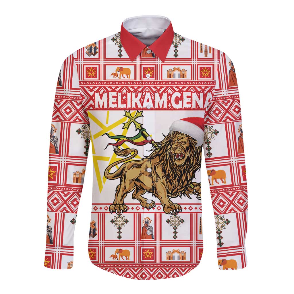 Personalized Ethiopia Christmas Long Sleeve Button Shirt Lion of Judah - Melikam Gena! - Wonder Print Shop