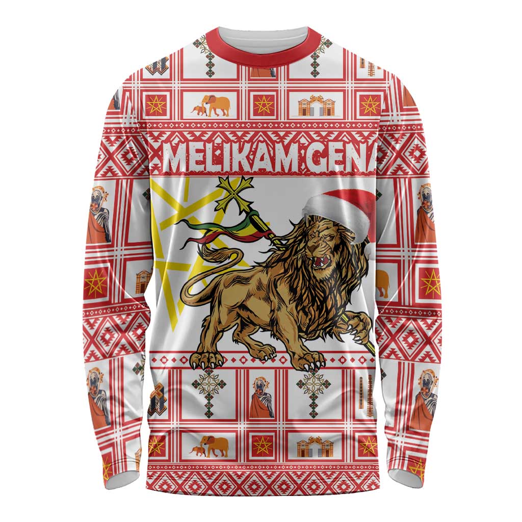 Personalized Ethiopia Christmas Long Sleeve Shirt Lion of Judah - Melikam Gena! - Wonder Print Shop