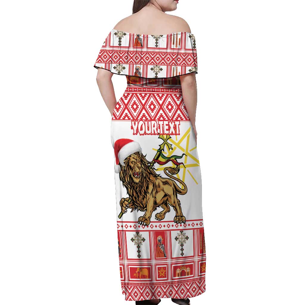 Personalized Ethiopia Christmas Off Shoulder Maxi Dress Lion of Judah - Melikam Gena! - Wonder Print Shop