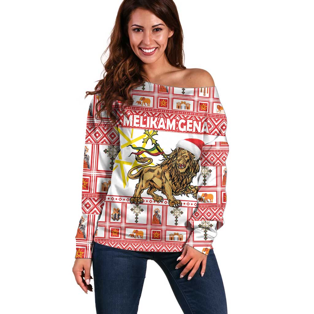 Personalized Ethiopia Christmas Off Shoulder Sweater Lion of Judah - Melikam Gena! - Wonder Print Shop