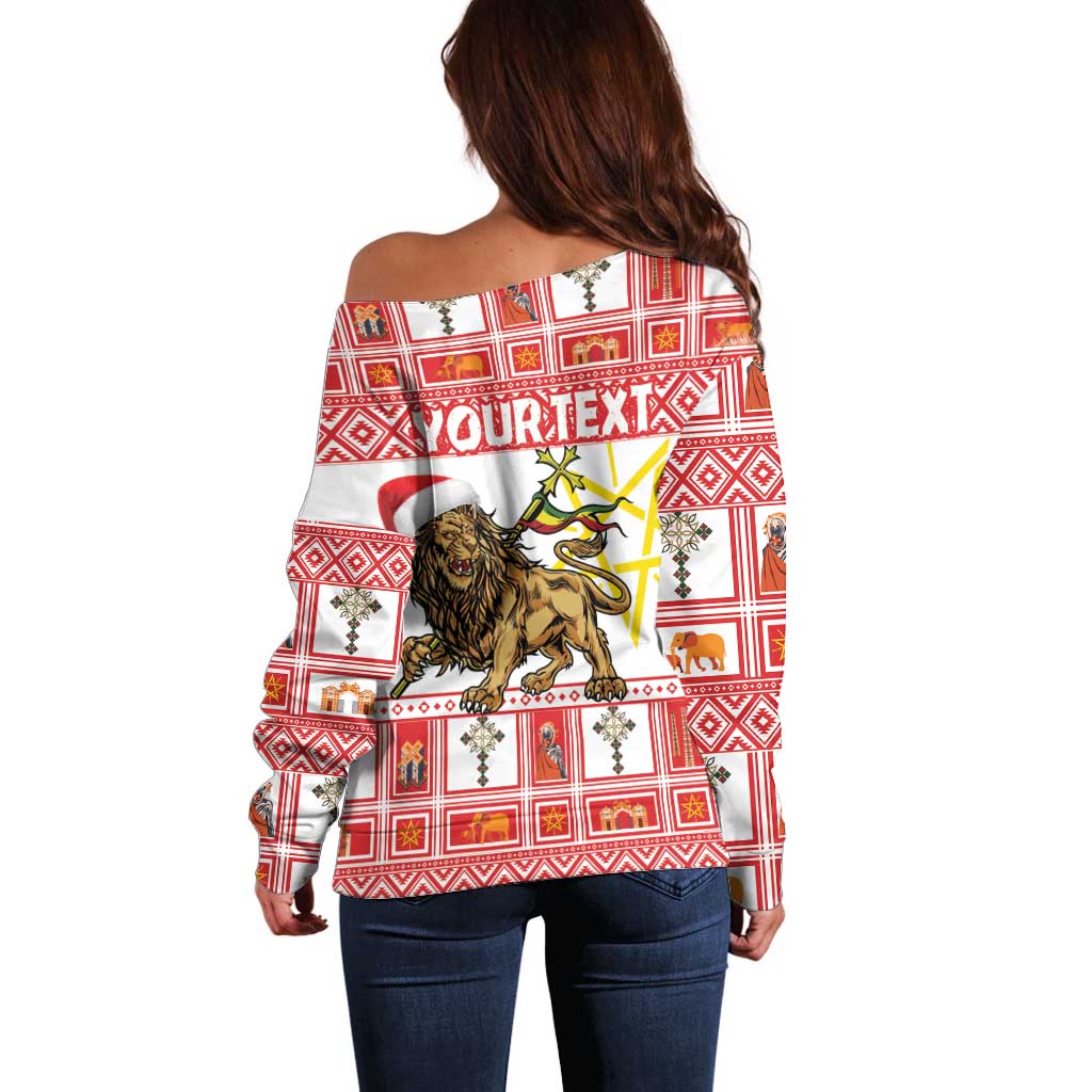 Personalized Ethiopia Christmas Off Shoulder Sweater Lion of Judah - Melikam Gena! - Wonder Print Shop