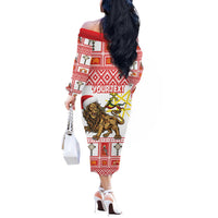 Personalized Ethiopia Christmas Off The Shoulder Long Sleeve Dress Lion of Judah - Melikam Gena! - Wonder Print Shop