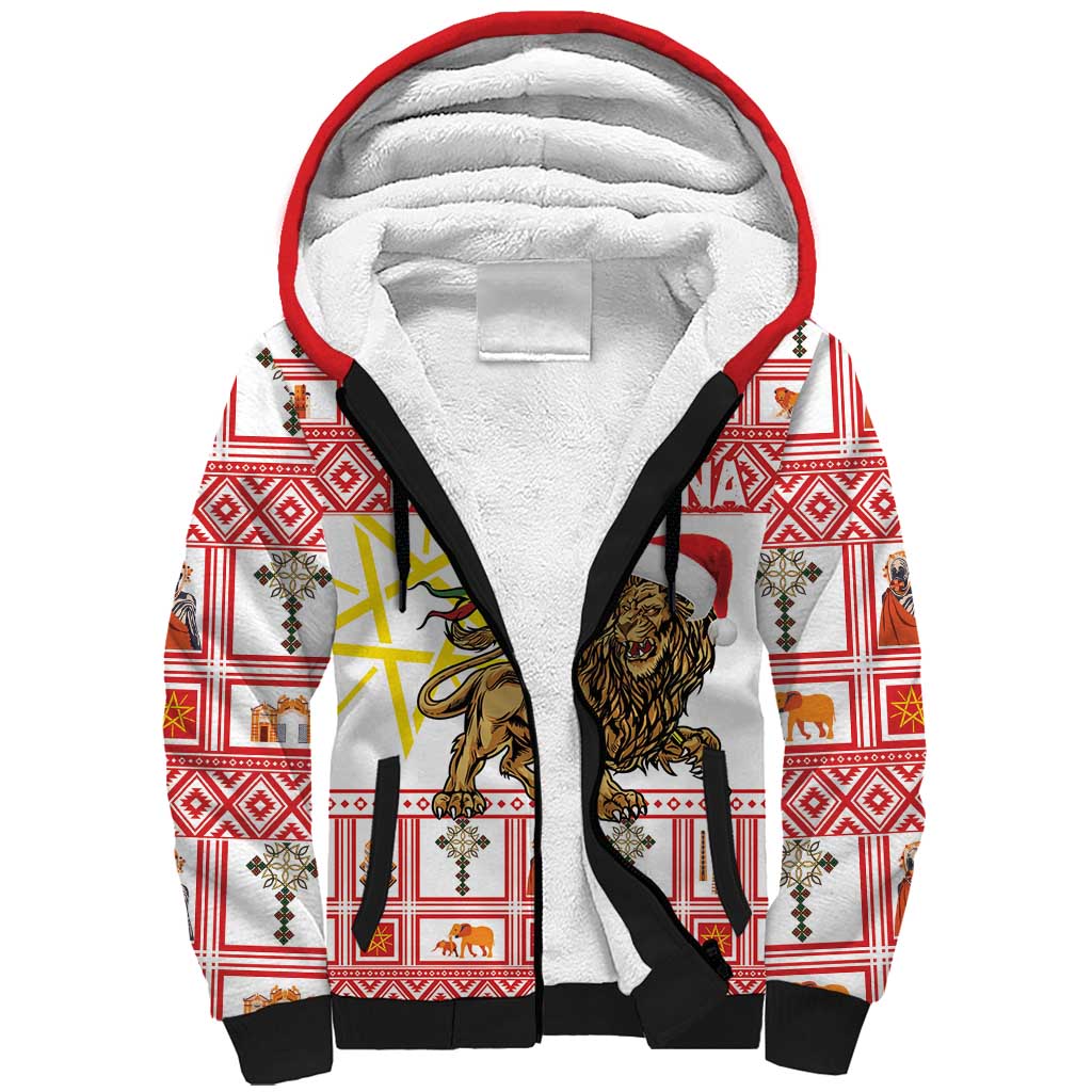 Personalized Ethiopia Christmas Sherpa Hoodie Lion of Judah - Melikam Gena! - Wonder Print Shop