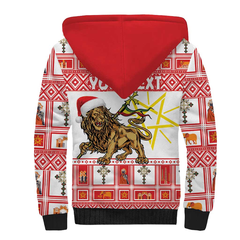 Personalized Ethiopia Christmas Sherpa Hoodie Lion of Judah - Melikam Gena! - Wonder Print Shop