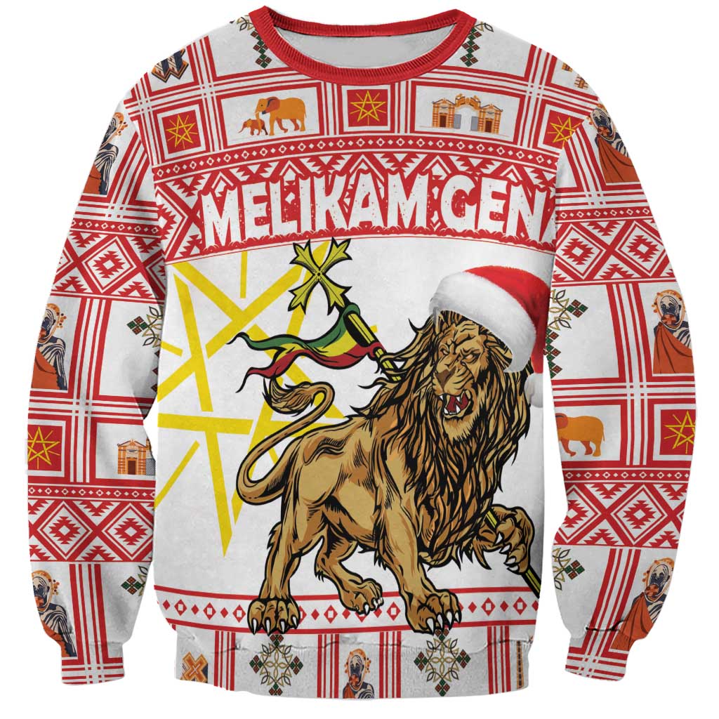 Personalized Ethiopia Christmas Sweatshirt Lion of Judah - Melikam Gena! - Wonder Print Shop