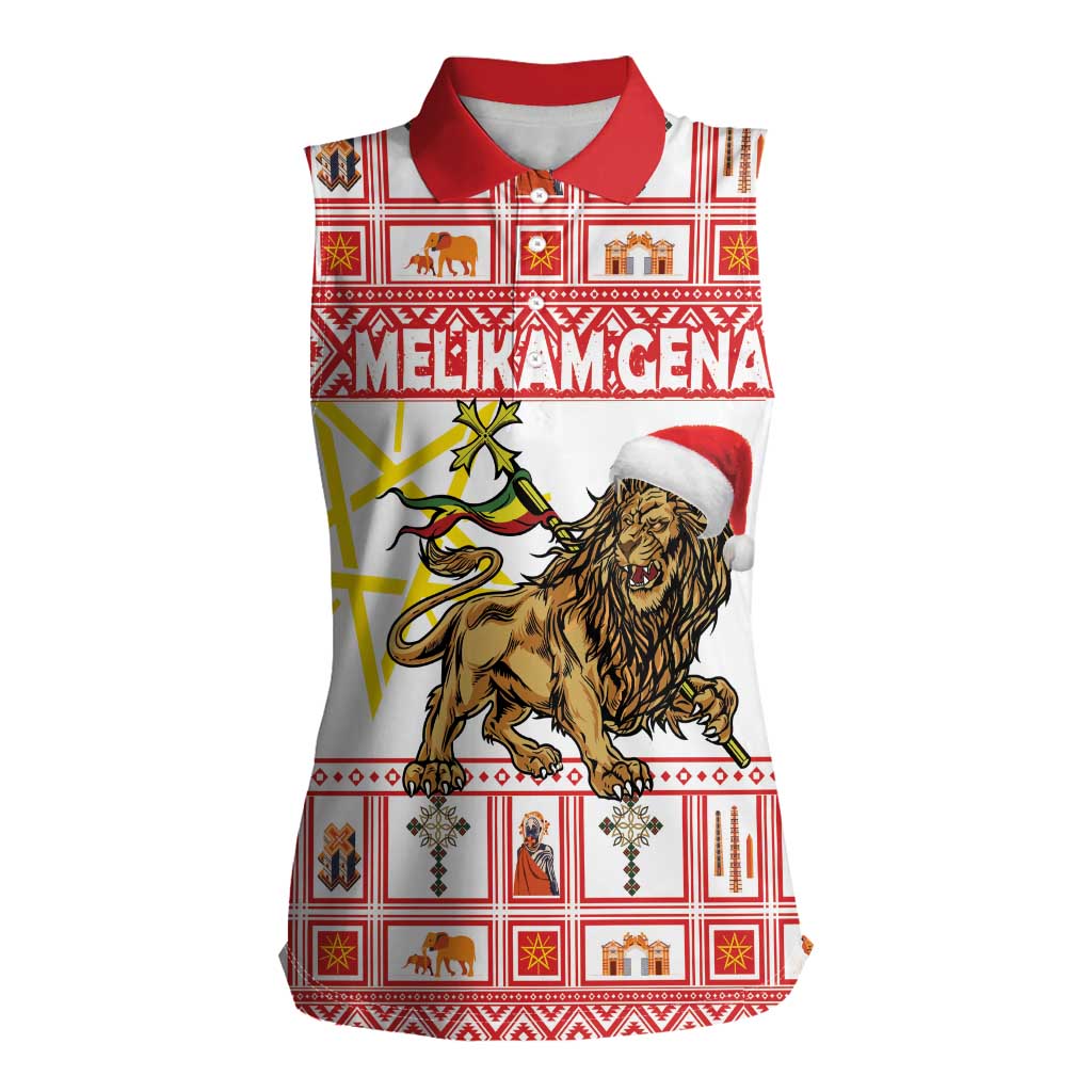 Personalized Ethiopia Christmas Women Sleeveless Polo Shirt Lion of Judah - Melikam Gena! - Wonder Print Shop