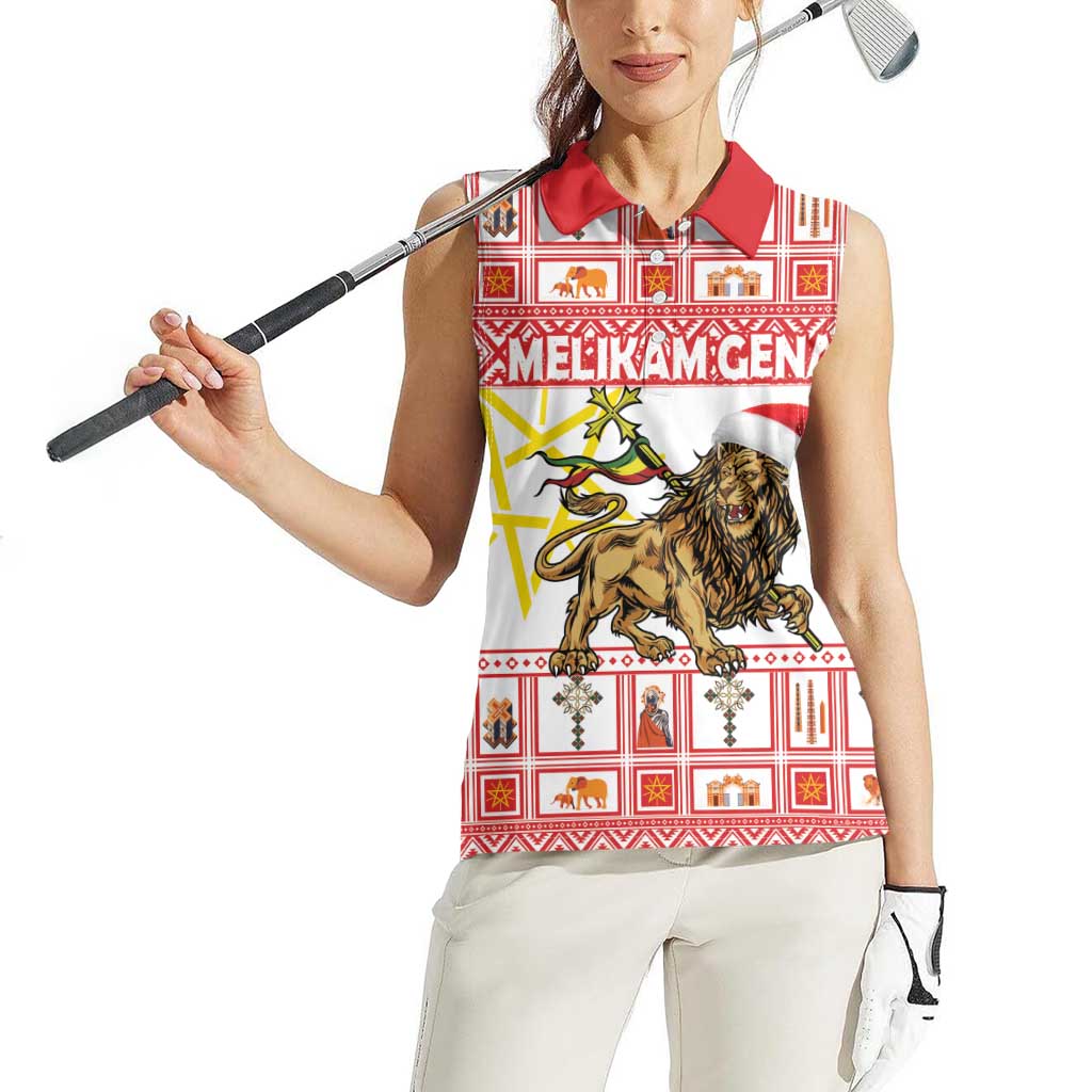 Personalized Ethiopia Christmas Women Sleeveless Polo Shirt Lion of Judah - Melikam Gena! - Wonder Print Shop