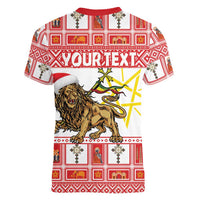 Personalized Ethiopia Christmas Women V-Neck T-Shirt Lion of Judah - Melikam Gena! - Wonder Print Shop