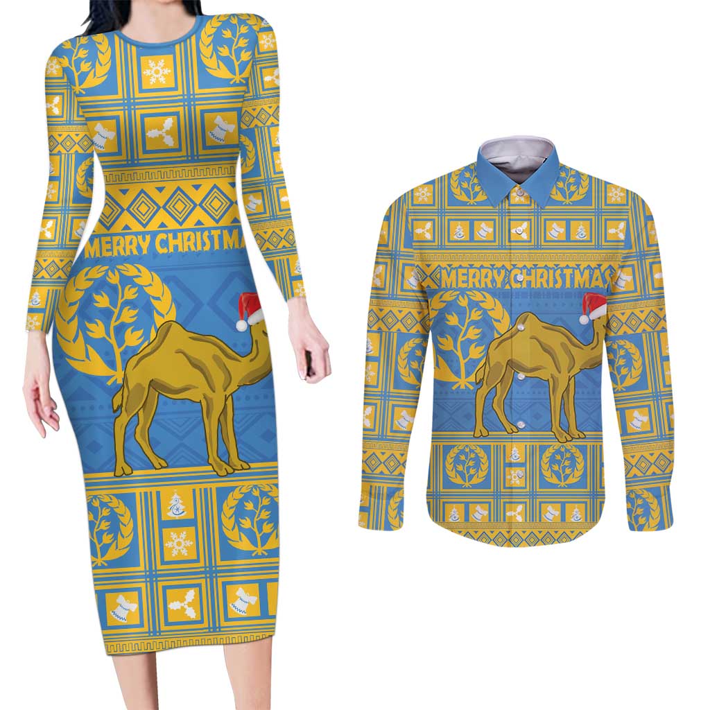 Personalized Eritrea Christmas Couples Matching Long Sleeve Bodycon Dress and Long Sleeve Button Shirt Ruhus Beal Lidet - National Emblem - Wonder Print Shop