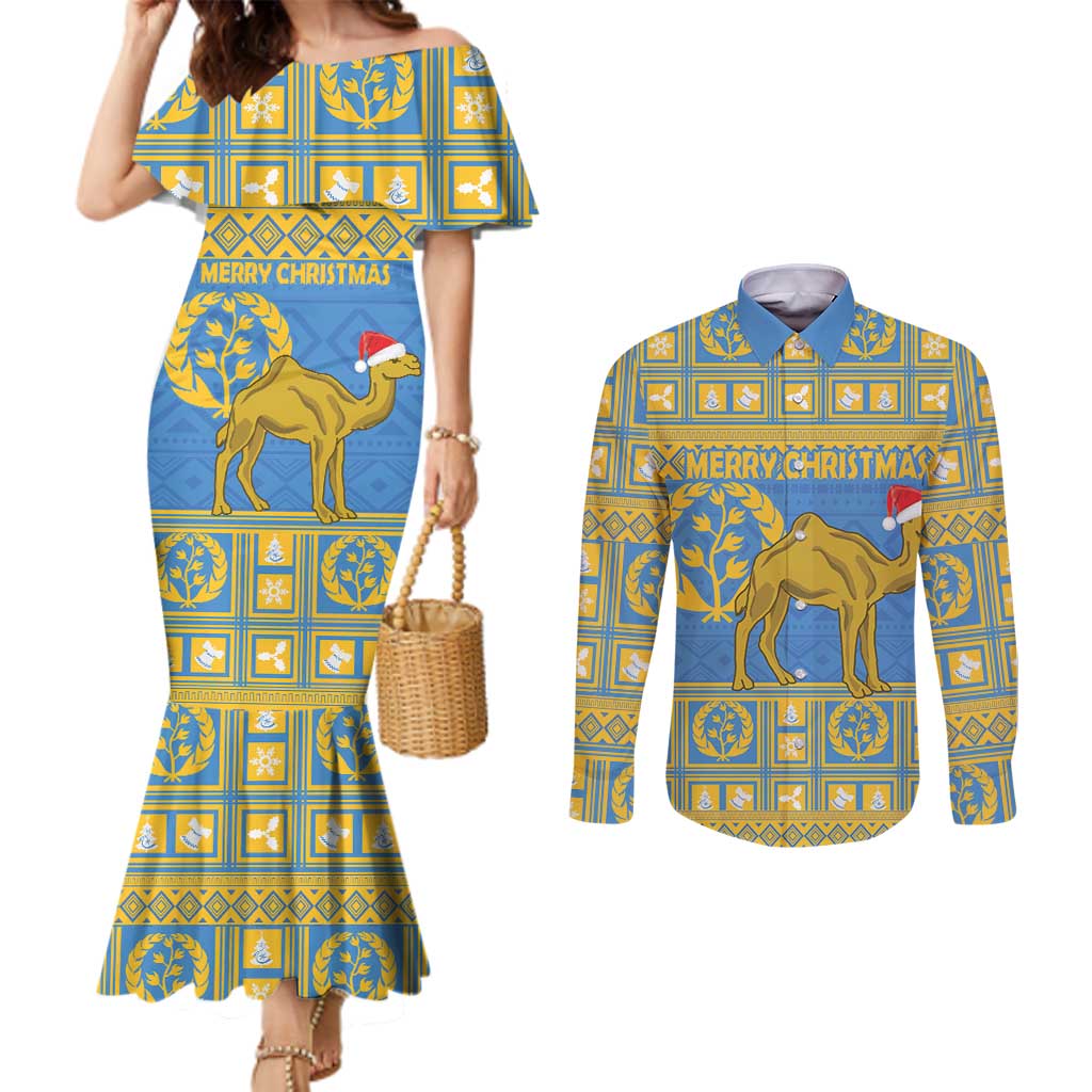 Personalized Eritrea Christmas Couples Matching Mermaid Dress and Long Sleeve Button Shirt Ruhus Beal Lidet - National Emblem