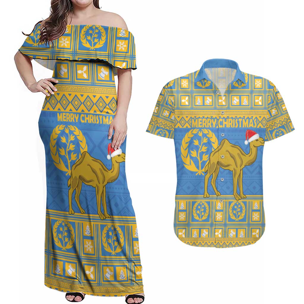 Personalized Eritrea Christmas Couples Matching Off Shoulder Maxi Dress and Hawaiian Shirt Ruhus Beal Lidet - National Emblem - Wonder Print Shop