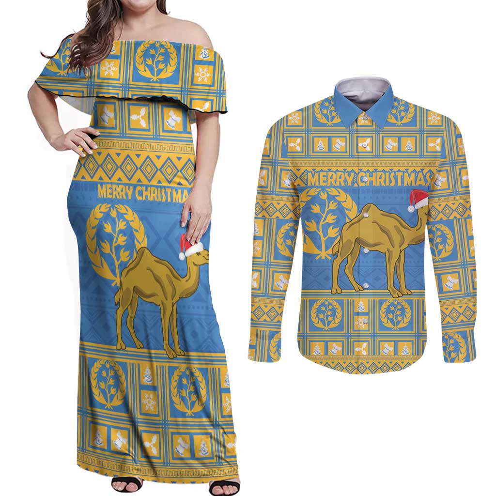 Personalized Eritrea Christmas Couples Matching Off Shoulder Maxi Dress and Long Sleeve Button Shirt Ruhus Beal Lidet - National Emblem - Wonder Print Shop