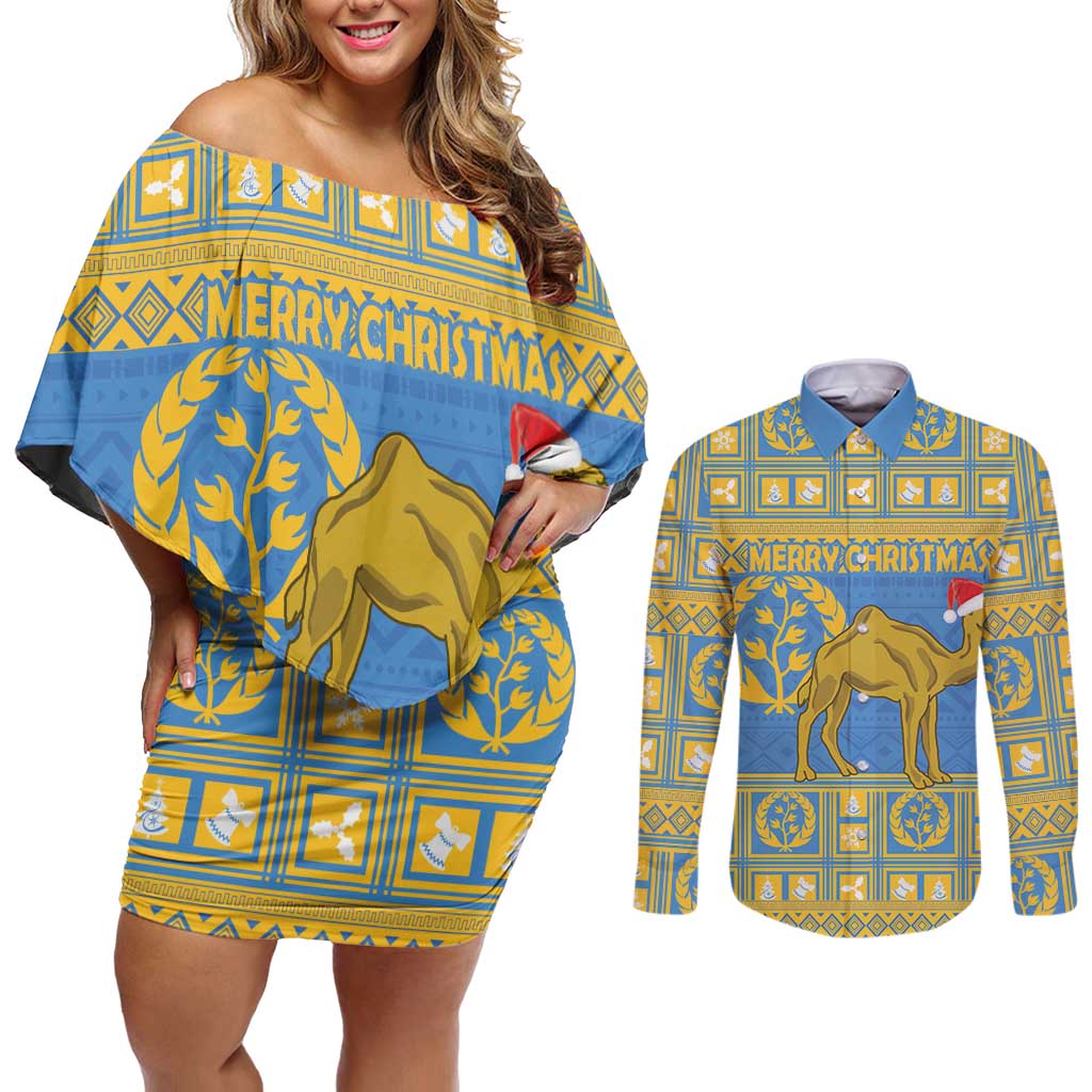 Personalized Eritrea Christmas Couples Matching Off Shoulder Short Dress and Long Sleeve Button Shirt Ruhus Beal Lidet - National Emblem - Wonder Print Shop