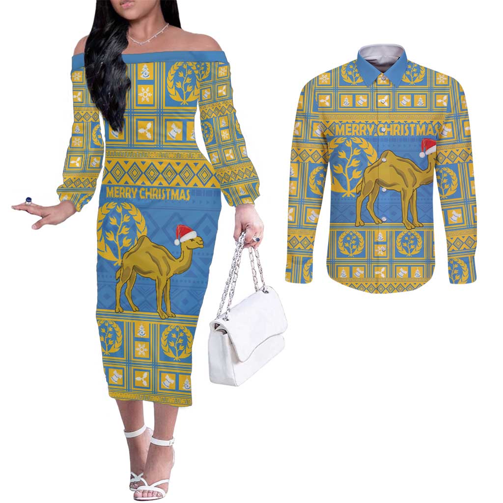 Personalized Eritrea Christmas Couples Matching Off The Shoulder Long Sleeve Dress and Long Sleeve Button Shirt Ruhus Beal Lidet - National Emblem