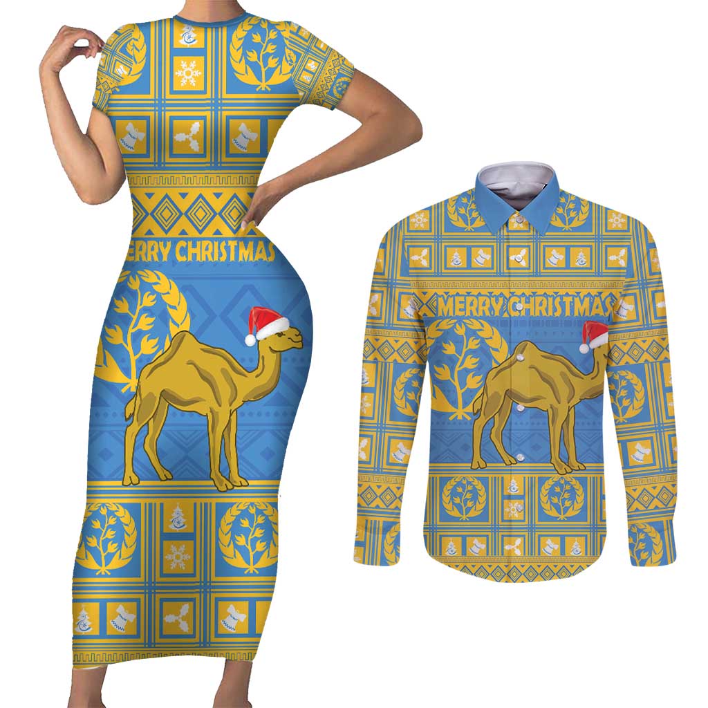 Personalized Eritrea Christmas Couples Matching Short Sleeve Bodycon Dress and Long Sleeve Button Shirt Ruhus Beal Lidet - National Emblem - Wonder Print Shop