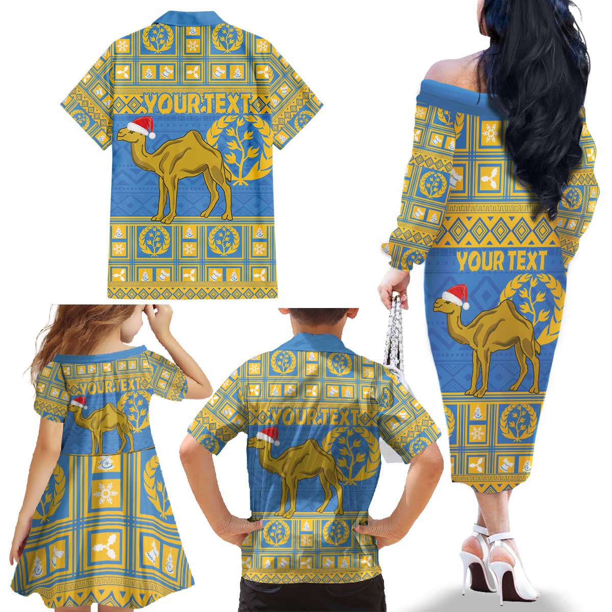 Personalized Eritrea Christmas Family Matching Off The Shoulder Long Sleeve Dress and Hawaiian Shirt Ruhus Beal Lidet - National Emblem - Wonder Print Shop