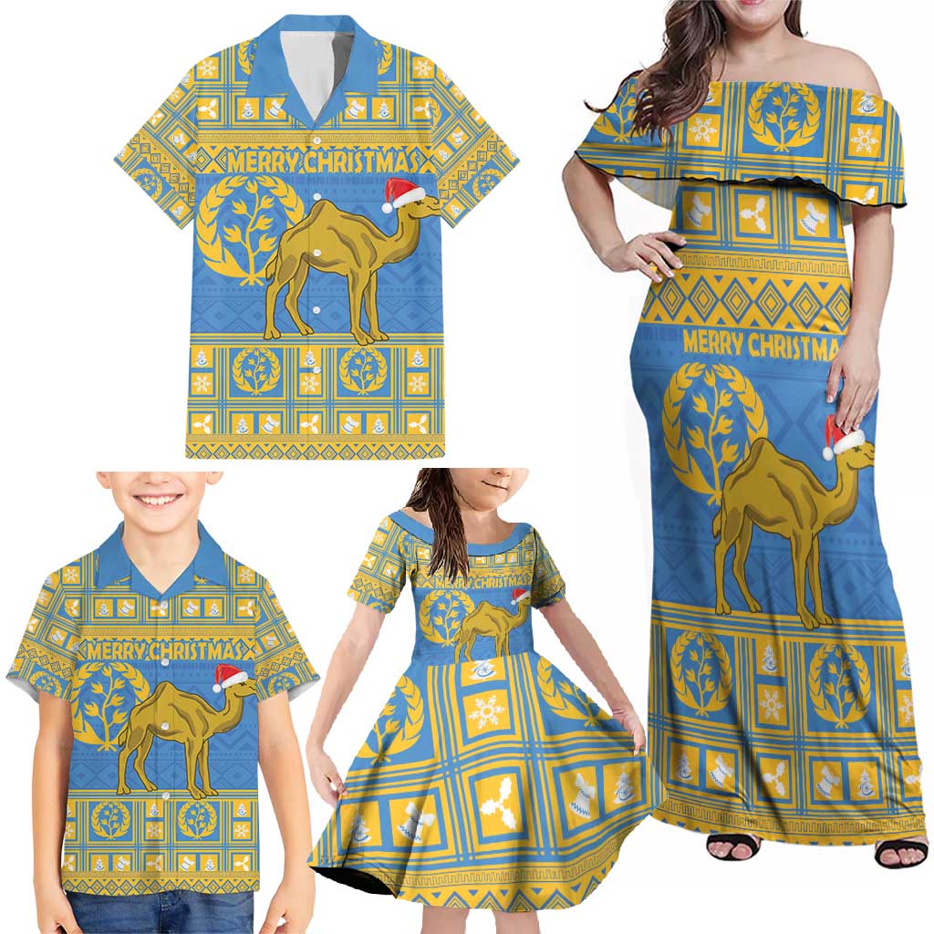 Personalized Eritrea Christmas Family Matching Off Shoulder Maxi Dress and Hawaiian Shirt Ruhus Beal Lidet - National Emblem - Wonder Print Shop