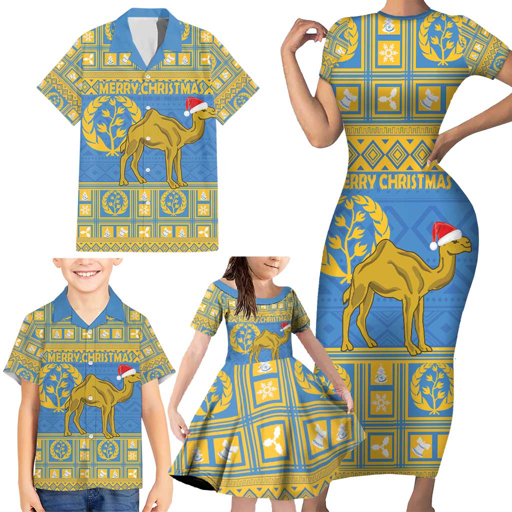 Personalized Eritrea Christmas Family Matching Short Sleeve Bodycon Dress and Hawaiian Shirt Ruhus Beal Lidet - National Emblem - Wonder Print Shop