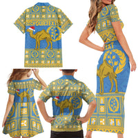 Personalized Eritrea Christmas Family Matching Short Sleeve Bodycon Dress and Hawaiian Shirt Ruhus Beal Lidet - National Emblem - Wonder Print Shop