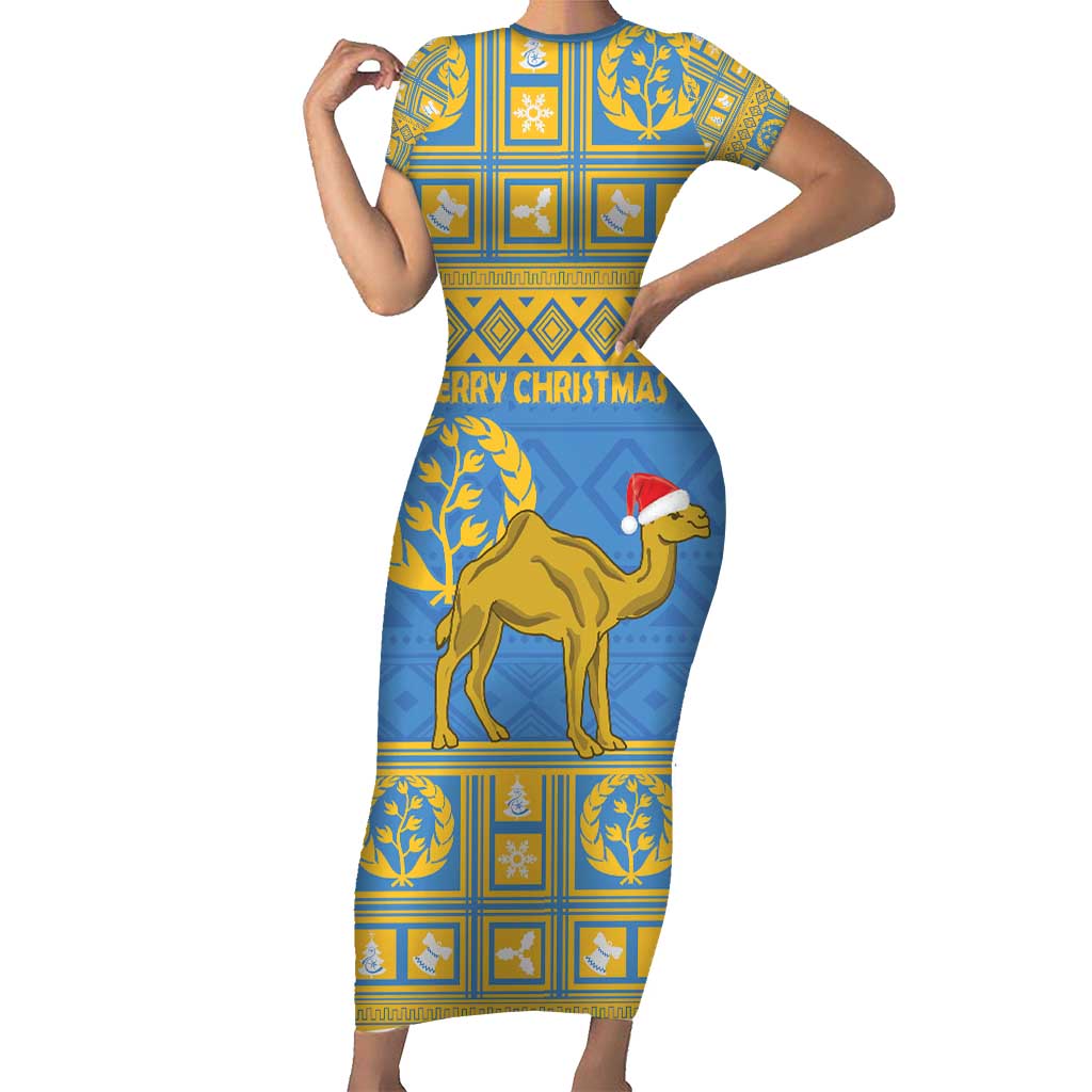 Personalized Eritrea Christmas Family Matching Short Sleeve Bodycon Dress and Hawaiian Shirt Ruhus Beal Lidet - National Emblem - Wonder Print Shop