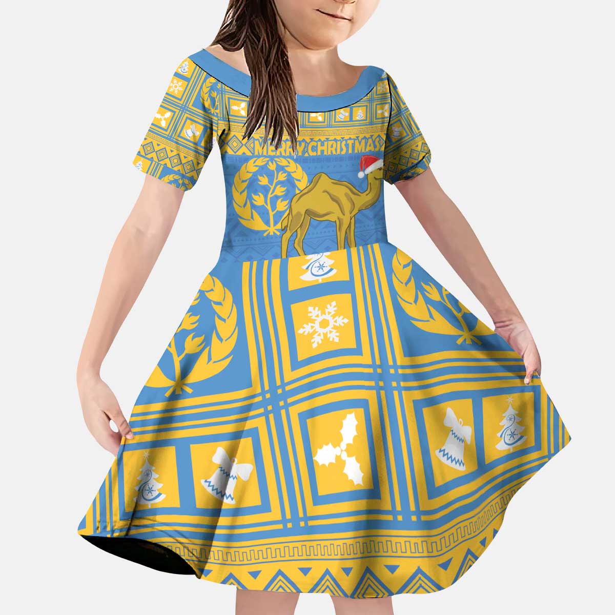 Personalized Eritrea Christmas Kid Short Sleeve Dress Ruhus Beal Lidet - National Emblem - Wonder Print Shop
