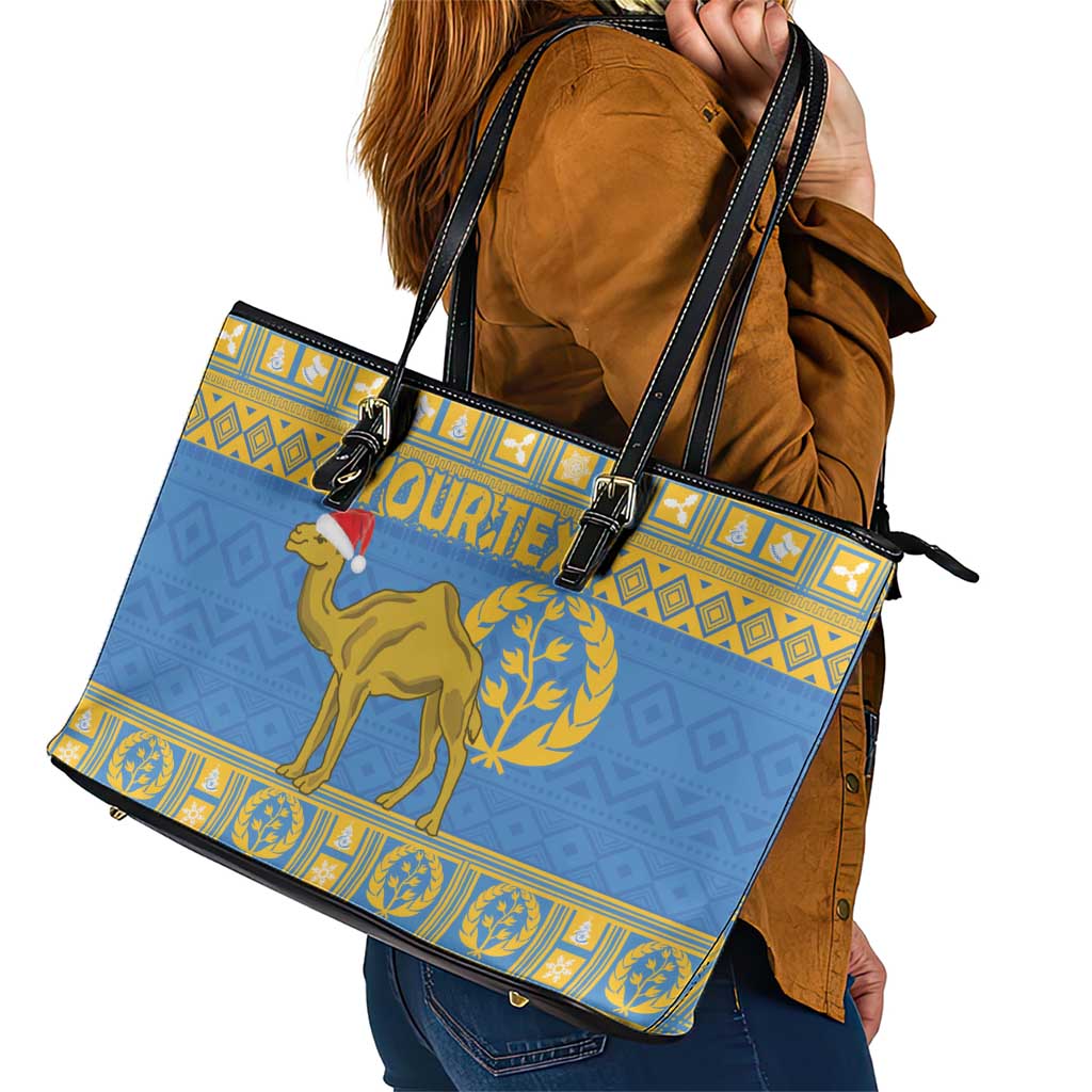 Personalized Eritrea Christmas Leather Tote Bag Ruhus Beal Lidet - National Emblem - Wonder Print Shop
