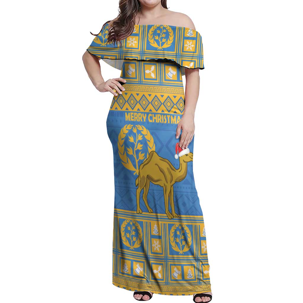 Personalized Eritrea Christmas Off Shoulder Maxi Dress Ruhus Beal Lidet - National Emblem - Wonder Print Shop