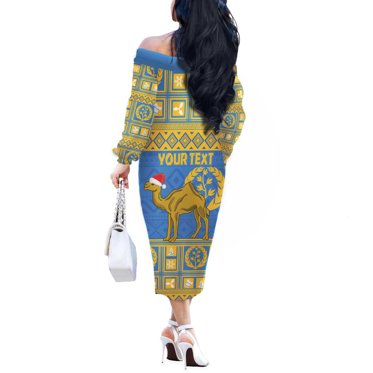 Personalized Eritrea Christmas Off The Shoulder Long Sleeve Dress Ruhus Beal Lidet - National Emblem - Wonder Print Shop