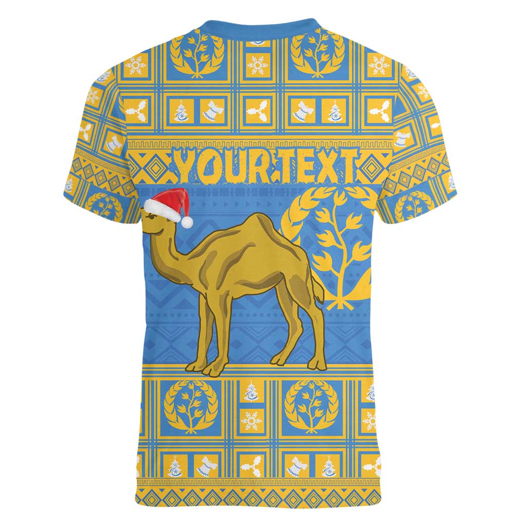 Personalized Eritrea Christmas Women V-Neck T-Shirt Ruhus Beal Lidet - National Emblem - Wonder Print Shop