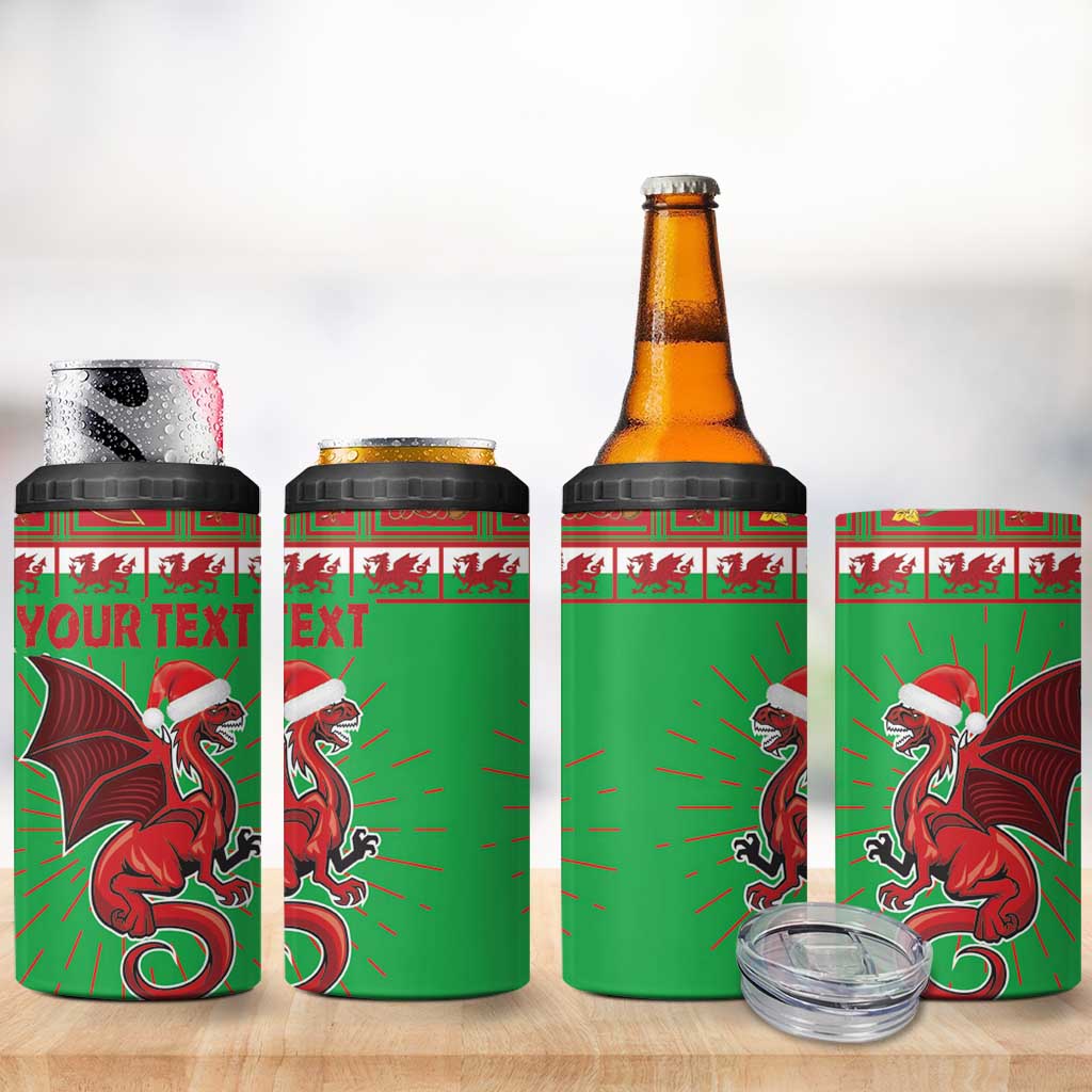 Personalized Wales Nadolig Llawen 4 in 1 Can Cooler Tumbler Welsh Dragon mascot - Merry Xmas - Wonder Print Shop