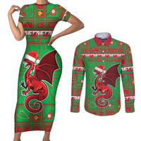 Personalized Wales Nadolig Llawen Couples Matching Short Sleeve Bodycon Dress and Long Sleeve Button Shirt Welsh Dragon Mascot - Merry Xmas - Wonder Print Shop