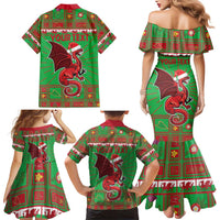 Personalized Wales Nadolig Llawen Family Matching Mermaid Dress and Hawaiian Shirt Welsh Dragon Mascot - Merry Xmas - Wonder Print Shop