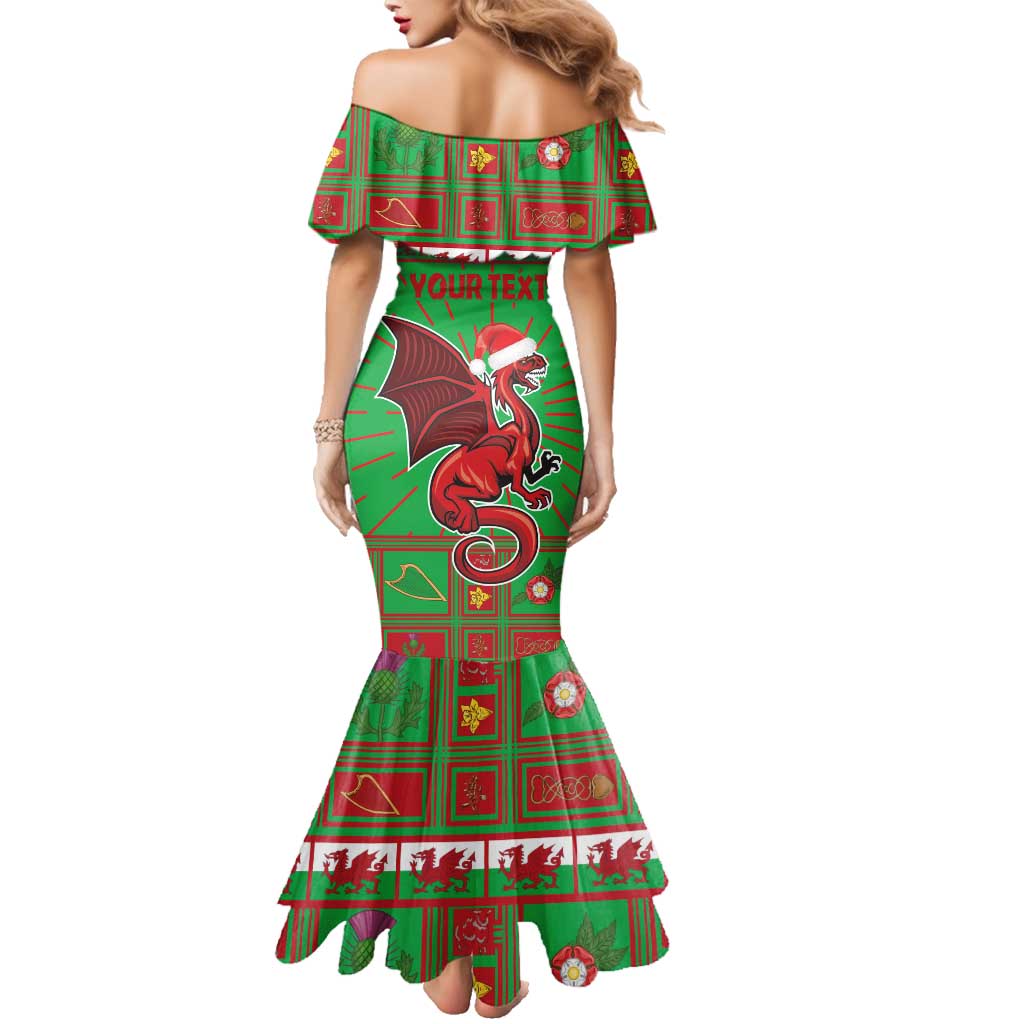 Personalized Wales Nadolig Llawen Family Matching Mermaid Dress and Hawaiian Shirt Welsh Dragon Mascot - Merry Xmas - Wonder Print Shop