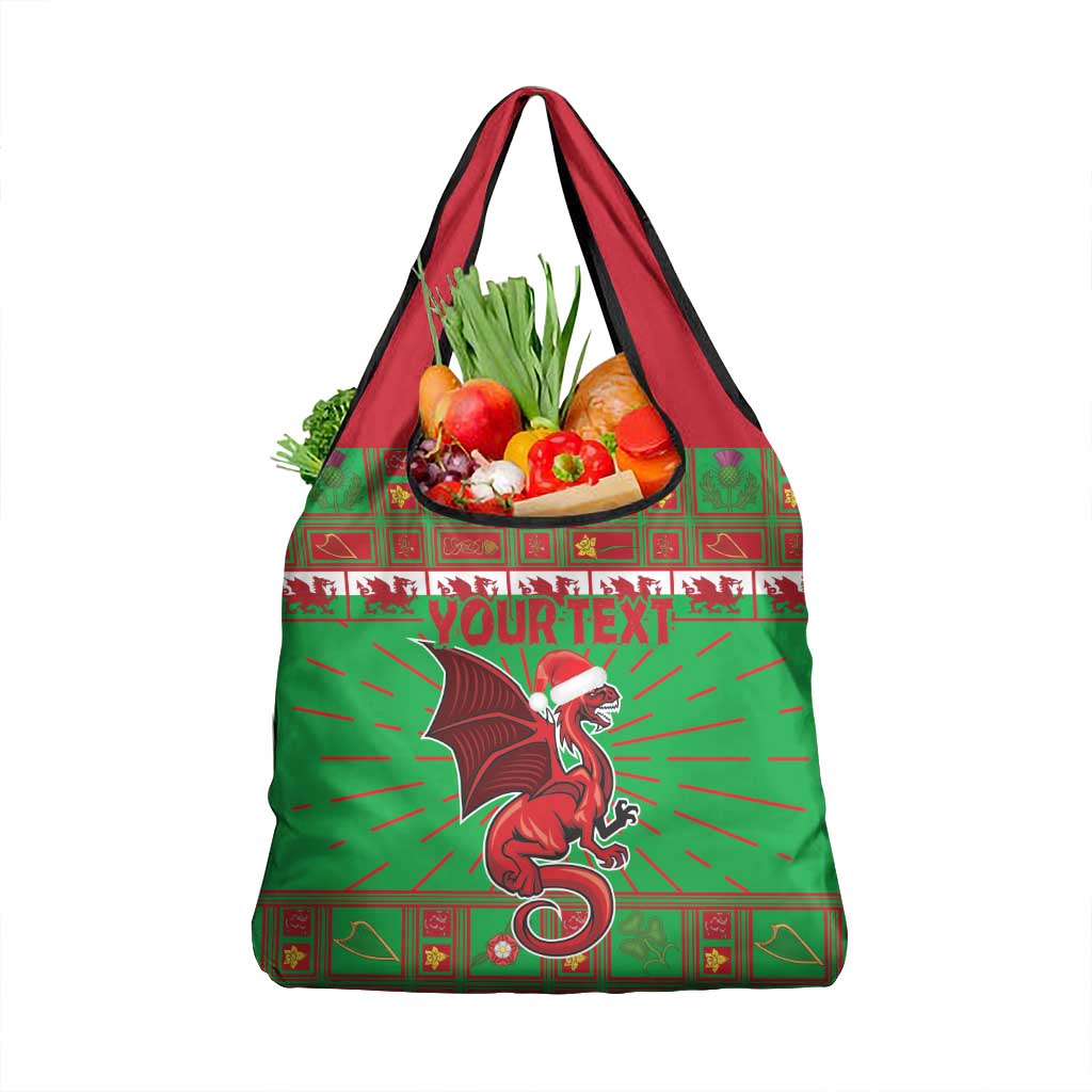 Personalized Wales Nadolig Llawen Grocery Bag Welsh Dragon Mascot - Merry Xmas