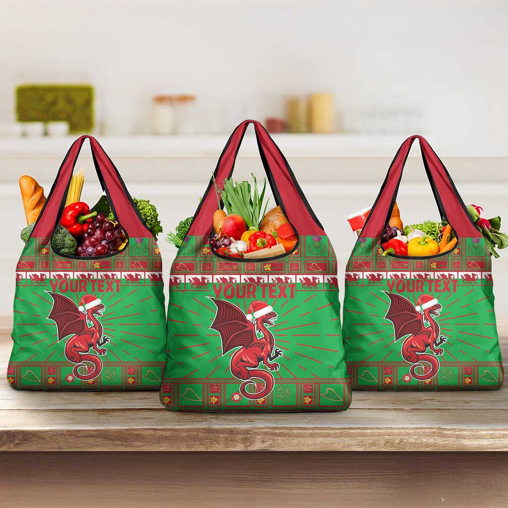 Personalized Wales Nadolig Llawen Grocery Bag Welsh Dragon Mascot - Merry Xmas