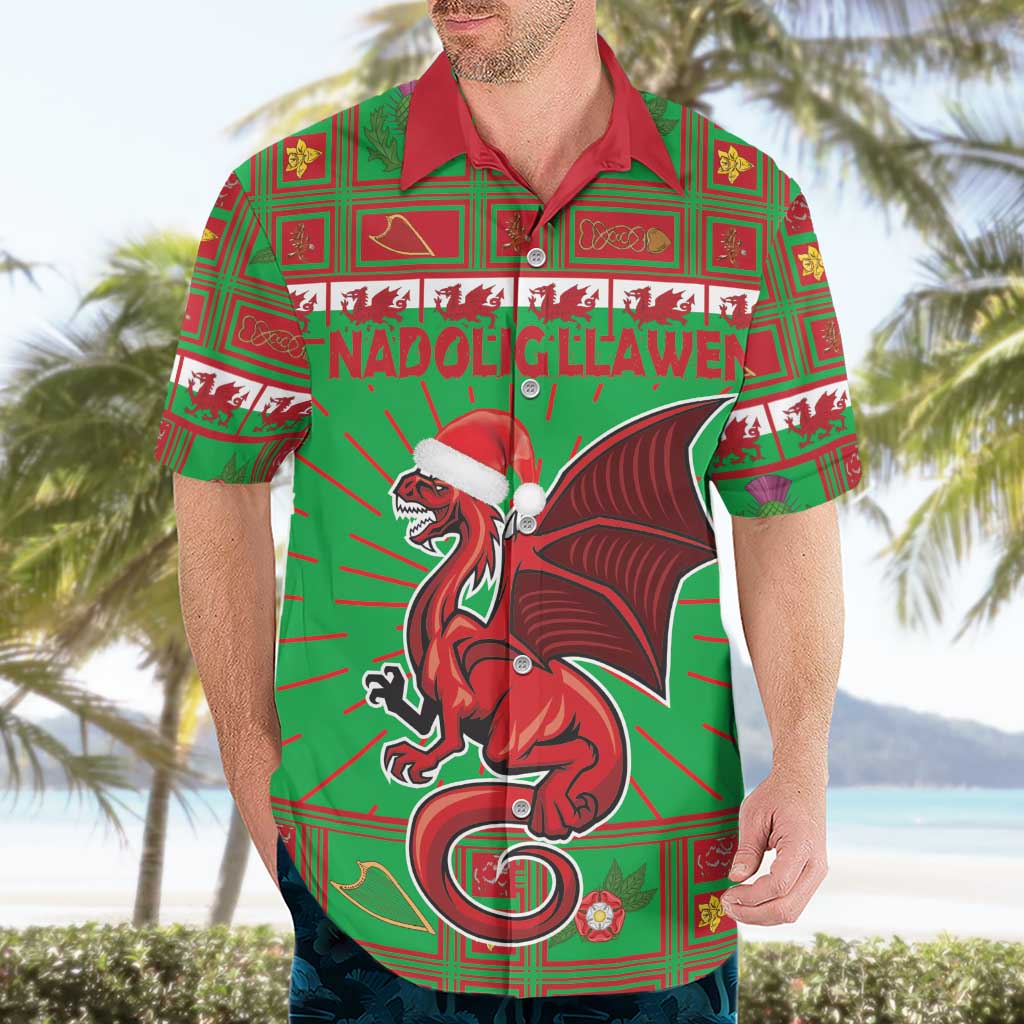 Personalized Wales Nadolig Llawen Hawaiian Shirt Welsh Dragon Mascot - Merry Xmas - Wonder Print Shop