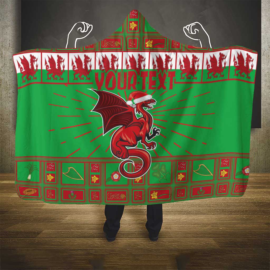 Personalized Wales Nadolig Llawen Hooded Blanket Welsh Dragon Mascot - Merry Xmas