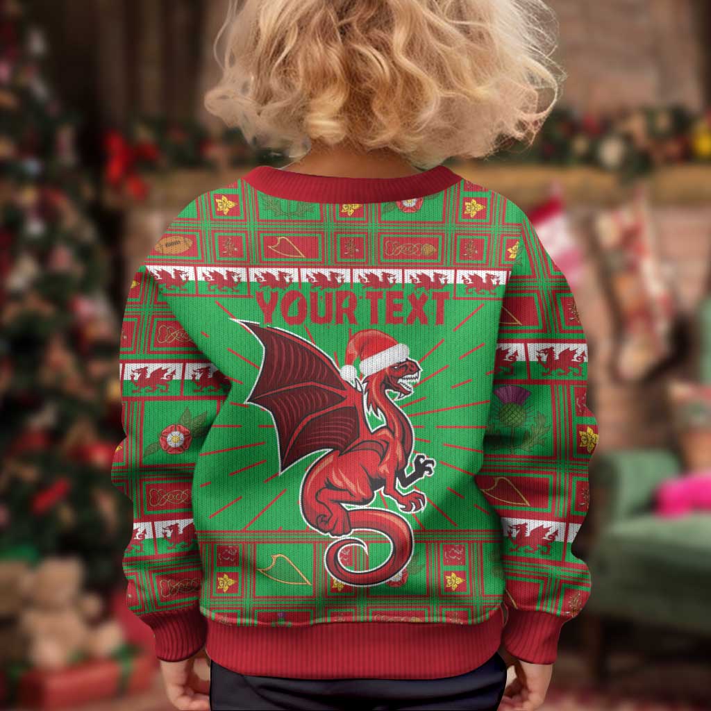 Personalized Wales Nadolig Llawen Kid Ugly Christmas Sweater Welsh Dragon mascot - Merry Xmas - Wonder Print Shop