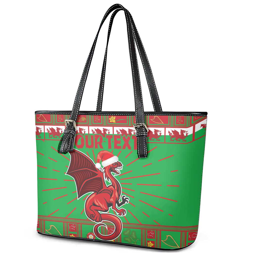 Personalized Wales Nadolig Llawen Leather Tote Bag Welsh Dragon Mascot - Merry Xmas - Wonder Print Shop