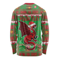 Personalized Wales Nadolig Llawen Long Sleeve Shirt Welsh Dragon Mascot - Merry Xmas - Wonder Print Shop